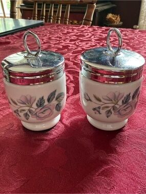 Royal Worcester Egg Coddlers Vintage Set of 2 June Garland Made in England 3.5"